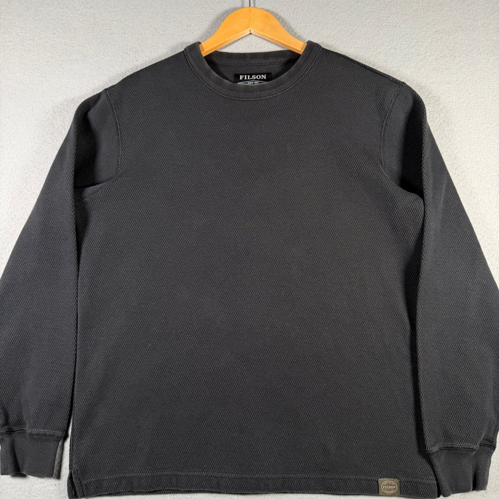 Filson Mens Waffle Knit Thermal Crewneck Long Sleeve Top Black Size M